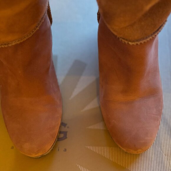 Ugg W Aprelle Chestnut Shearling Wedge Tall Boots, SZ 8.5, EUC - Picture 6 of 12
